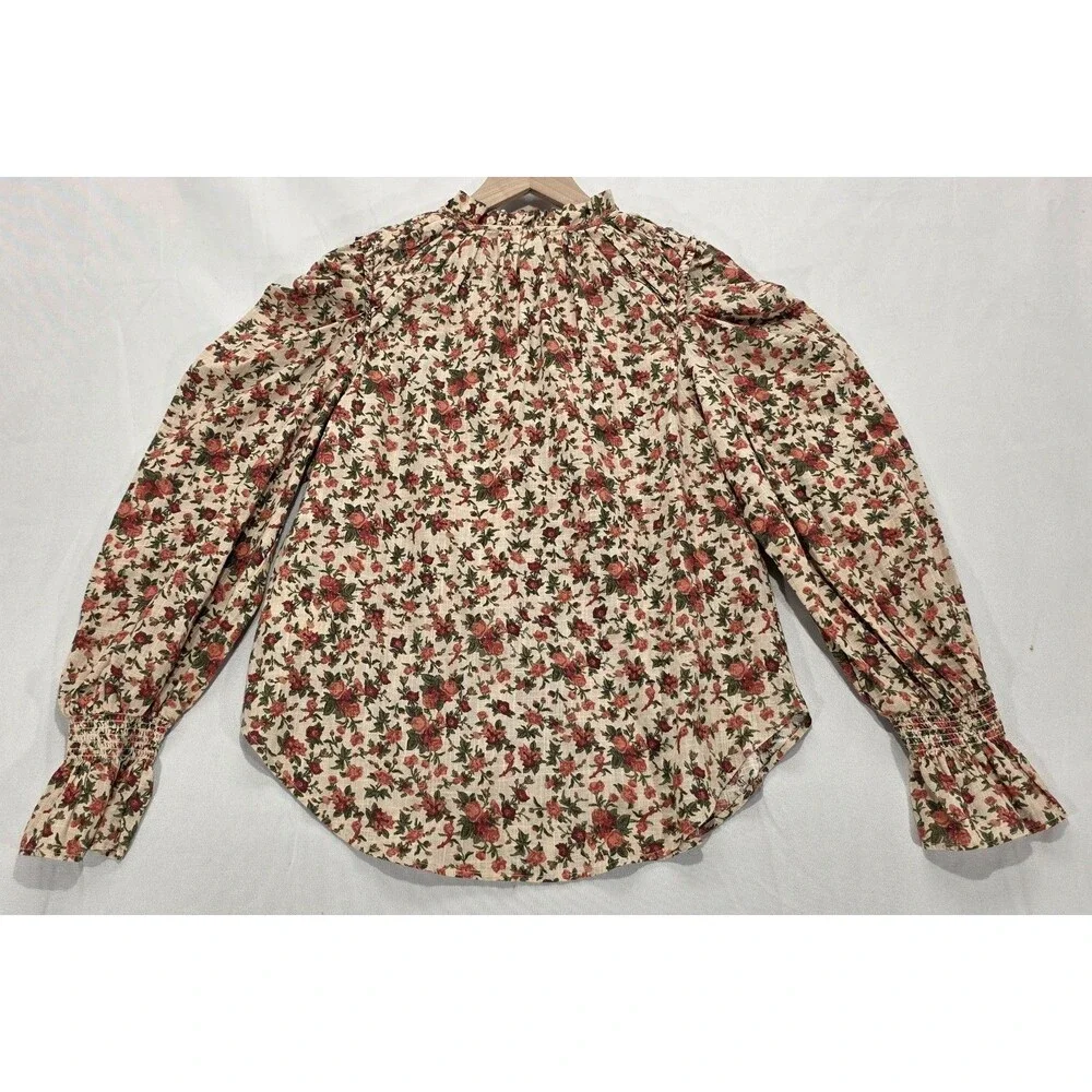 Free People Meant to Be Floral Blouse Ruffle Long Sleeve Cotton XS Romantic Boho